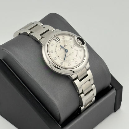 Cartier Ballon Bleu 33mm Automatic Factory Diamond Dial Steel Watch