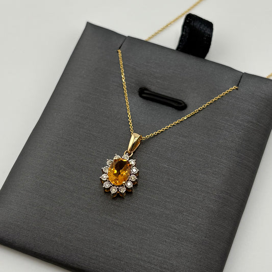 .72CT Citrine Necklace with Diamonds