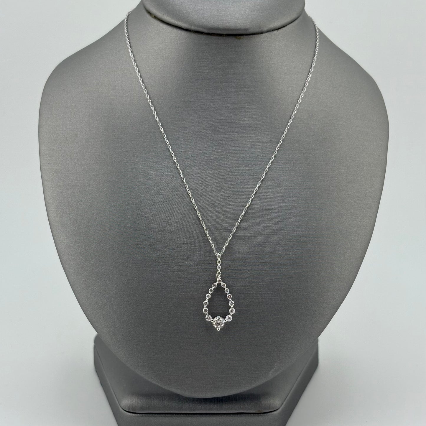 14K White Gold Diamond Teardrop Necklace