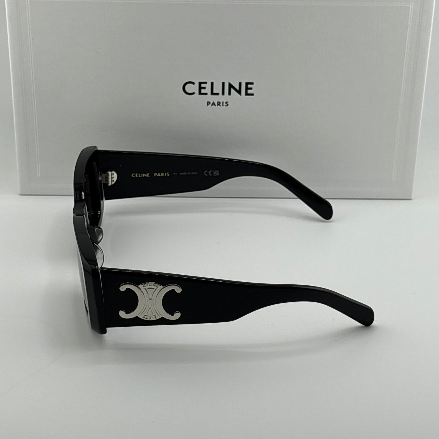 Celine Triomphe Rectangular Sunglasses, Black/Silver