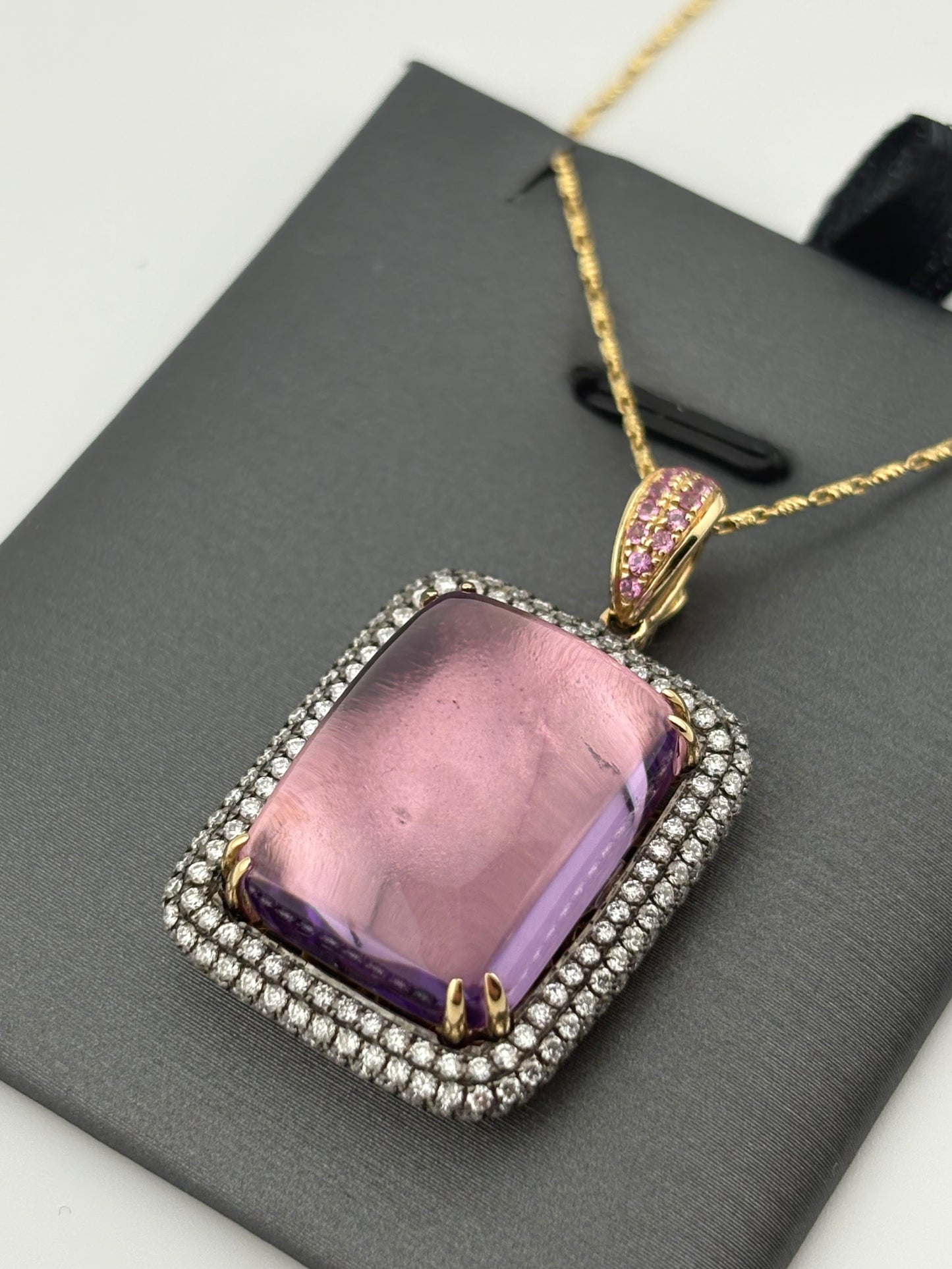 24.35CTW Cabochon Amethyst & Diamond Triple-Halo Pendant Necklace