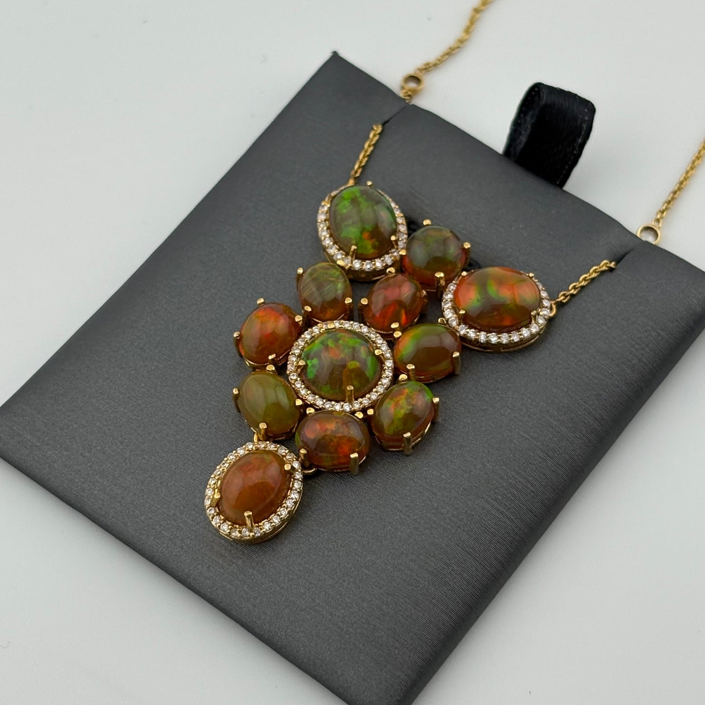 13.35CT Multi-Opal & Diamond Statement Necklace, 18k YG