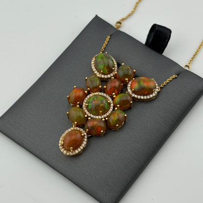 13.35CT Multi-Opal & Diamond Statement Necklace, 18k YG