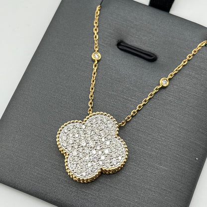 Effy 14K Yellow Gold Pave Diamond Clover Necklace