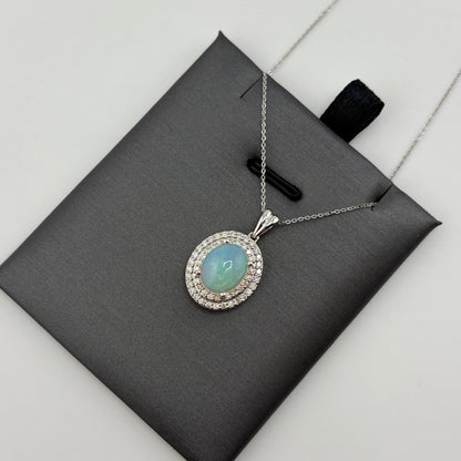 1.5CT Opal Necklace with Diamonds