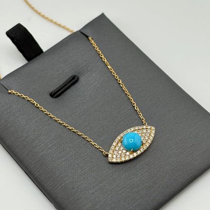 Effy 14K Yellow Gold Turquoise & Diamond Evil Eye Necklace