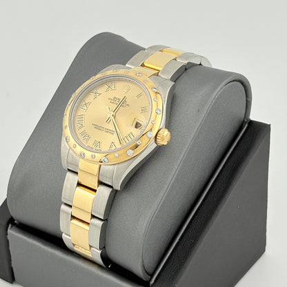 Rolex Datejust 31mm Two Tone Champagne Roman Dial Diamond Bezel Watch