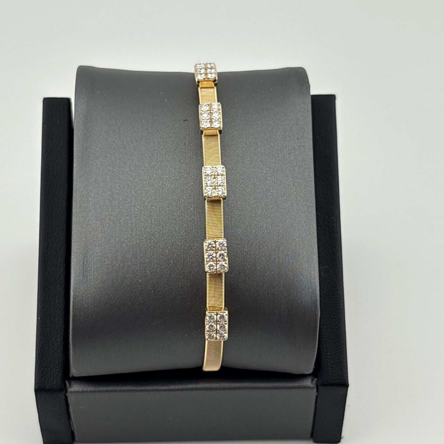 Diamond Flexible Open Cuff Bangle 14K Yellow Gold
