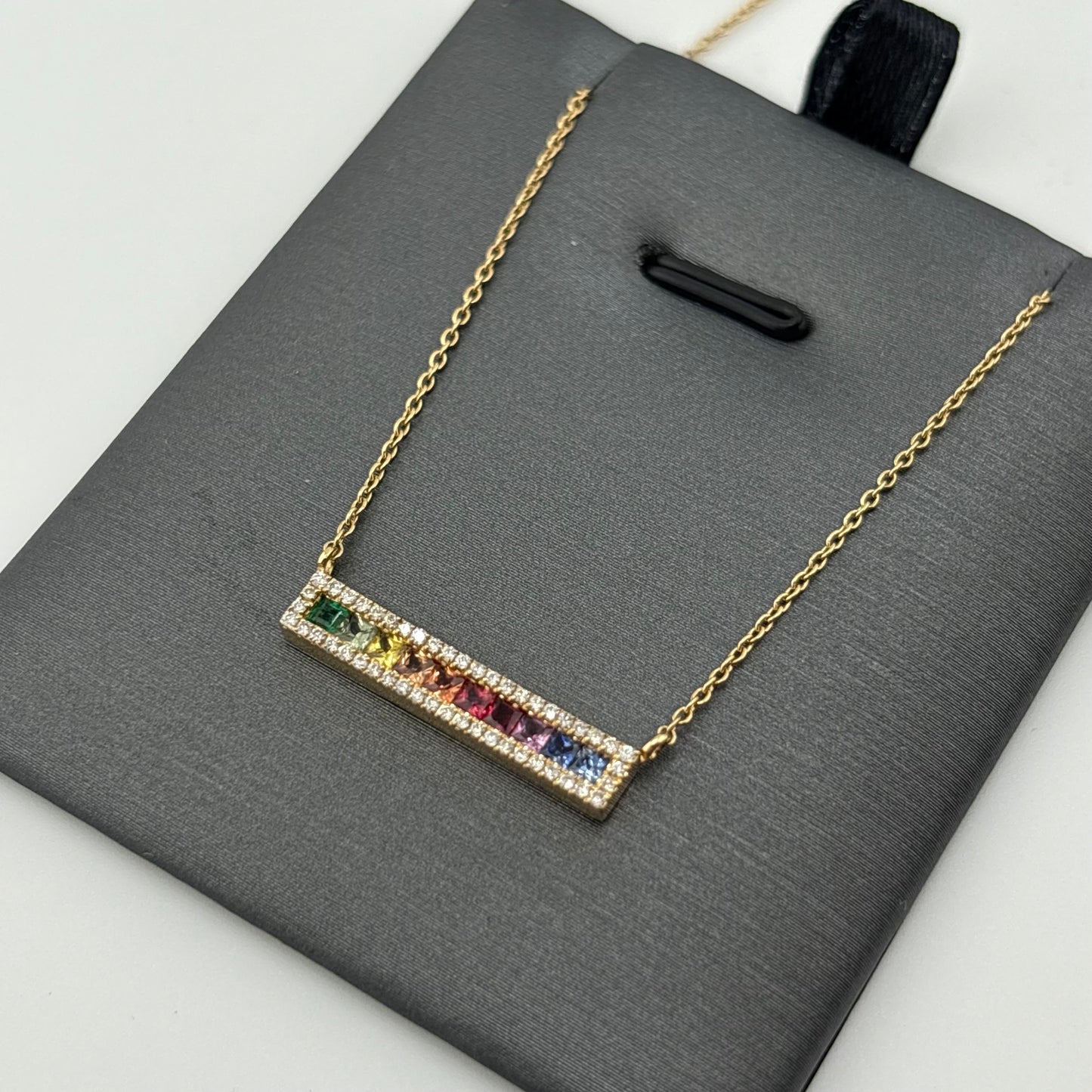 18K Yellow Gold Multi-Sapphire & Diamond Bar Necklace