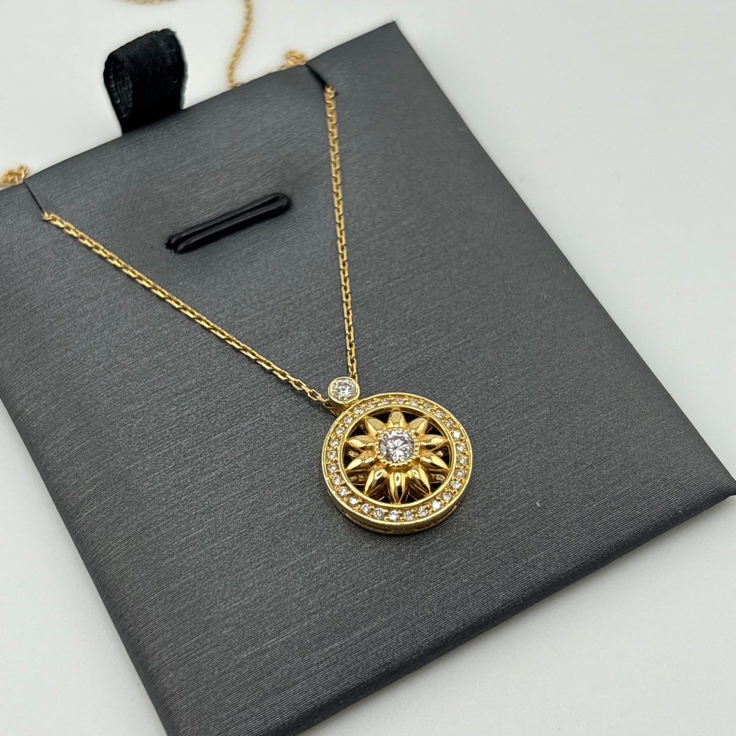 18K Gold Sunburst Necklace with Diamonds